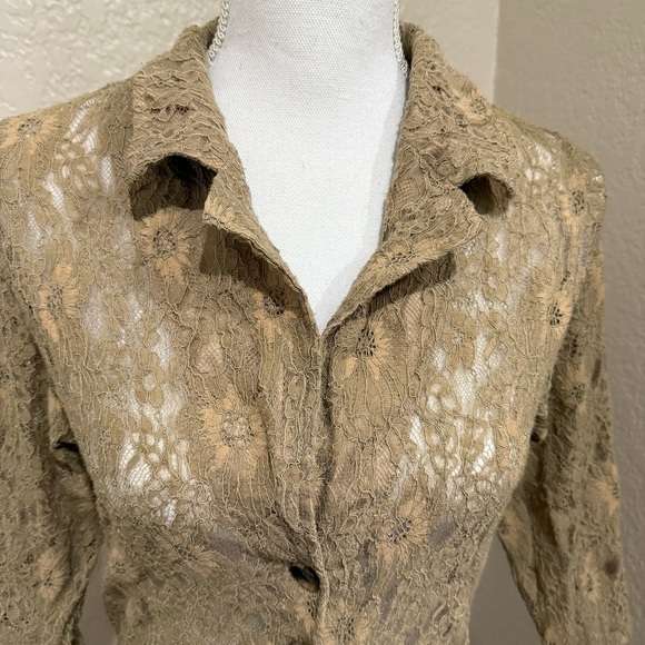 Moussy Tan Sheer Floral Lace Shirt Dress Cardigan Duster Size Free-One Size Boho - Picture 9 of 9